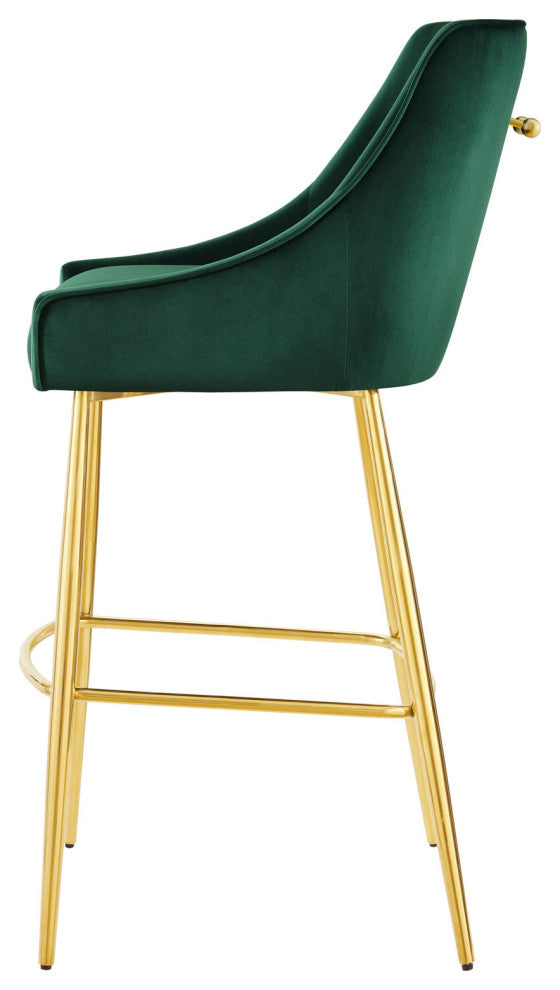 Bar Stool Chair Barstool, Green, Velvet, Modern, Mid Century Bistro Dining