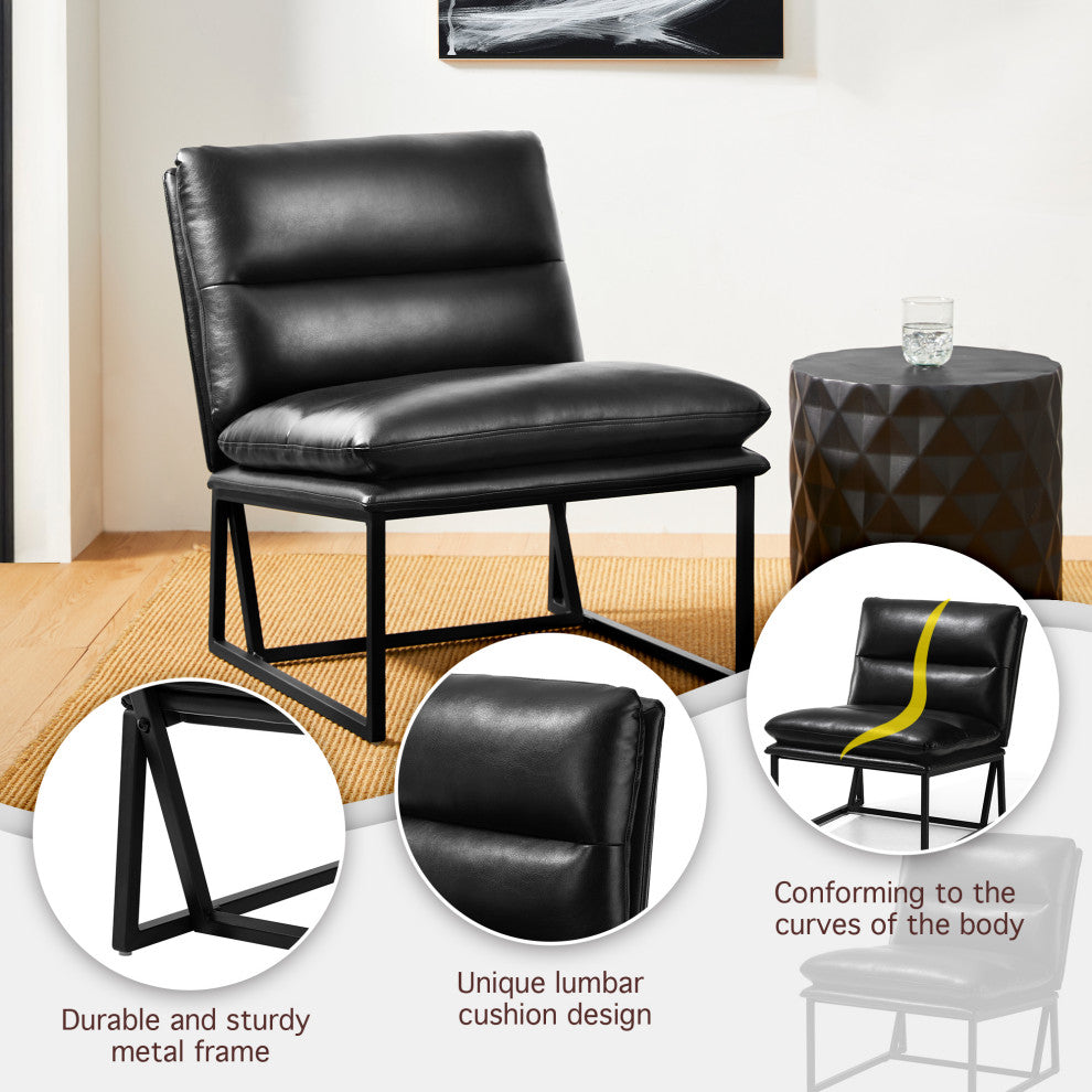 Set of 2 Modern Thick Leatherette Accent Chair, Black