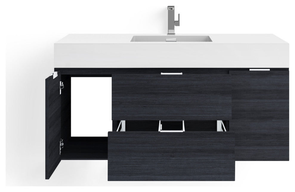 Boutique Bath Vanity, Gray Oak, 48", Single Sink, Wall Mount