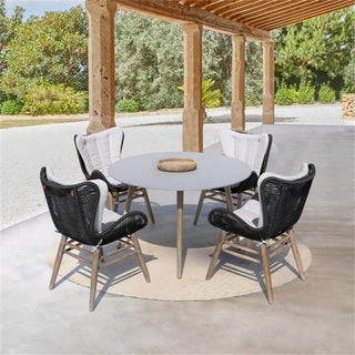 Armen Living Fanny Wood & Rope Outdoor Dining Chair in Natural/Charcoal