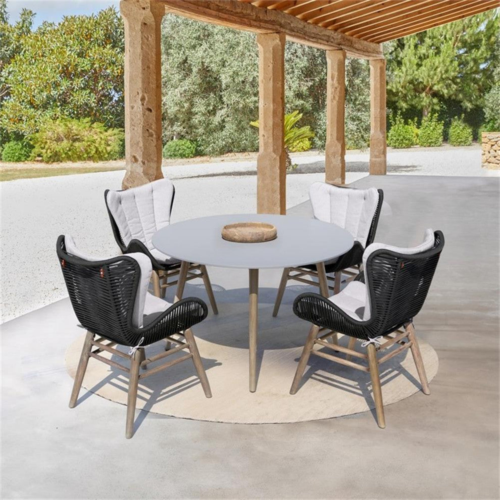 Armen Living Fanny Wood & Rope Outdoor Dining Chair in Natural/Charcoal