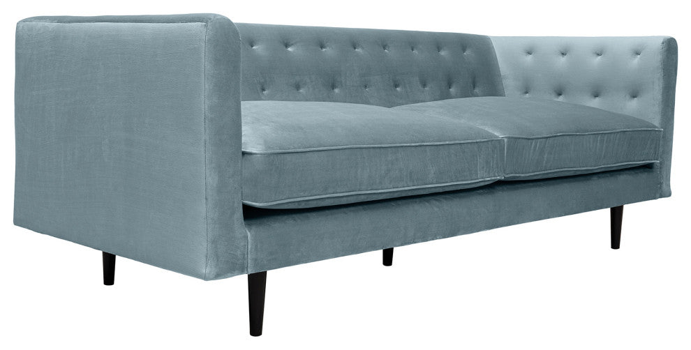 Annabelle 80" Bluestone Velvet Sofa with Black Wood Legs