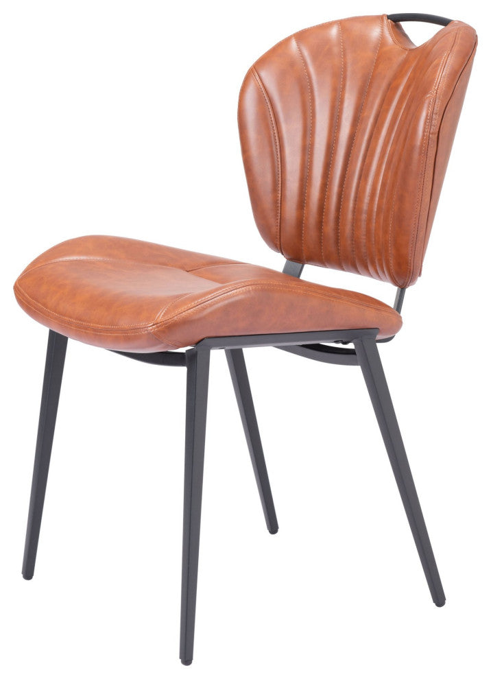 Dining Chair, Set of 2, Faux Vinyl Leather, Steel, Vintage Brown, Black, Cafe