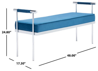 Safavieh Pim Long Rectangle Bench WithArms, Navy/Chrome