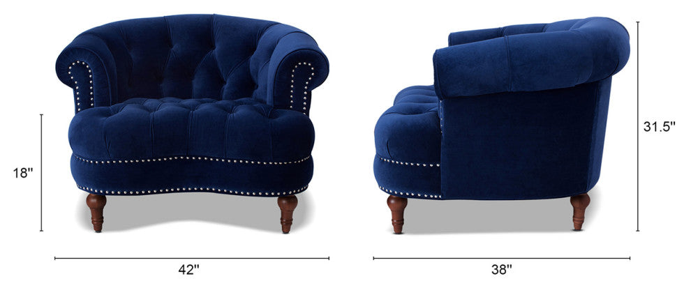 La Rosa 42" Chesterfield Tufted Accent Chair, Navy Blue Velvet