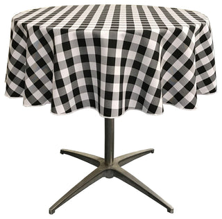 LA Linen Round Gingham Checkered Tablecloth, White and Black, 58" Round