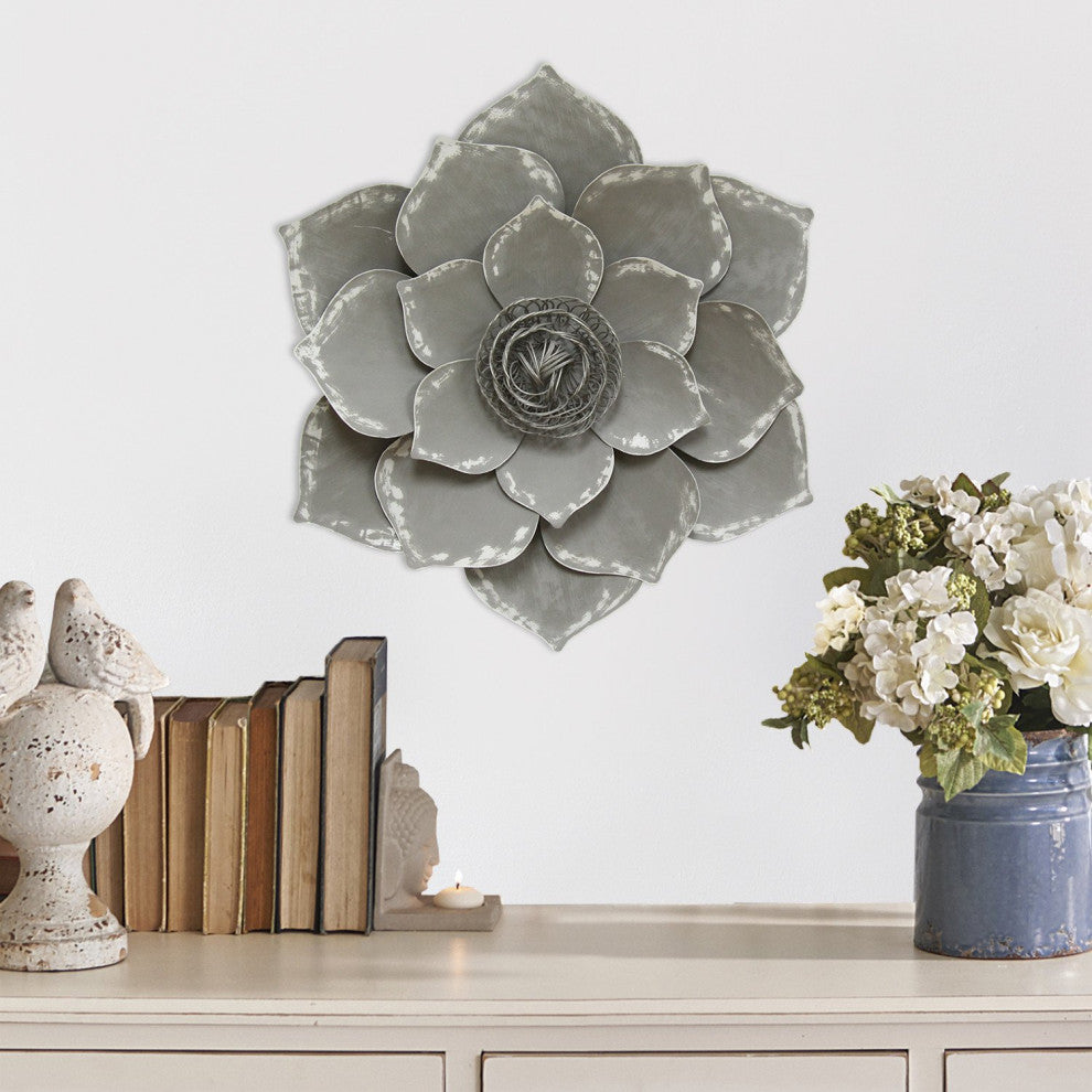 HomeRoots Well-Crafted Grey Lotus Wall Decor