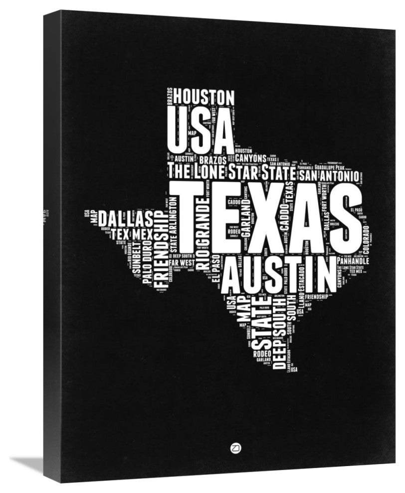 "Texas Black and White Map" Fine Art Print