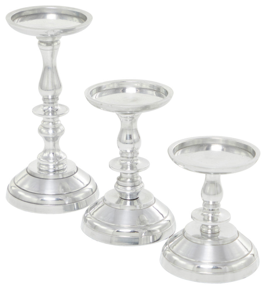 Traditional Silver Aluminum Metal Candle Holder Set 562822