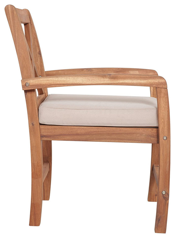 Set of 2 Patio Dining Chair, Acacia Wood Frame With UV Resistant Cushions, Brown