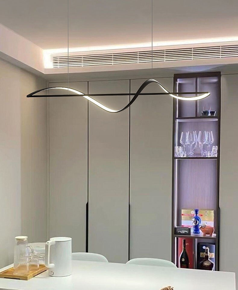 Carros | Minimalistic Wave Design Chandelier for Dining Room, White, L63.0"
