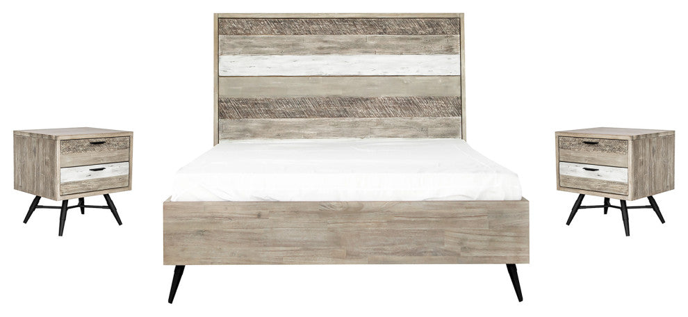 Bridges 3-Piece Queen Bedroom Set, Two-Tone Acacia Wood