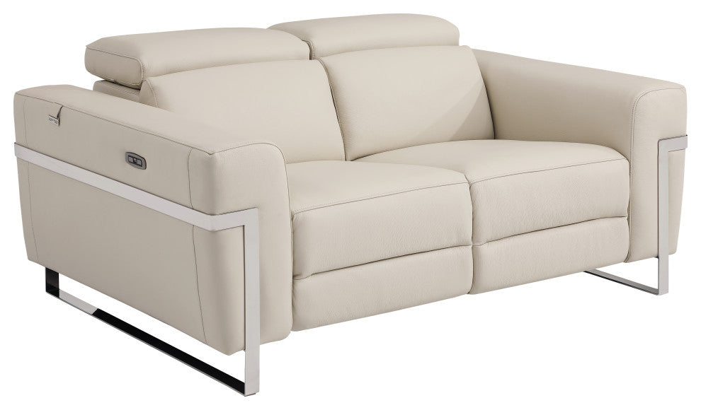 Prato Genuine Italian Leather Modern Sofa and Loveseat, Beige