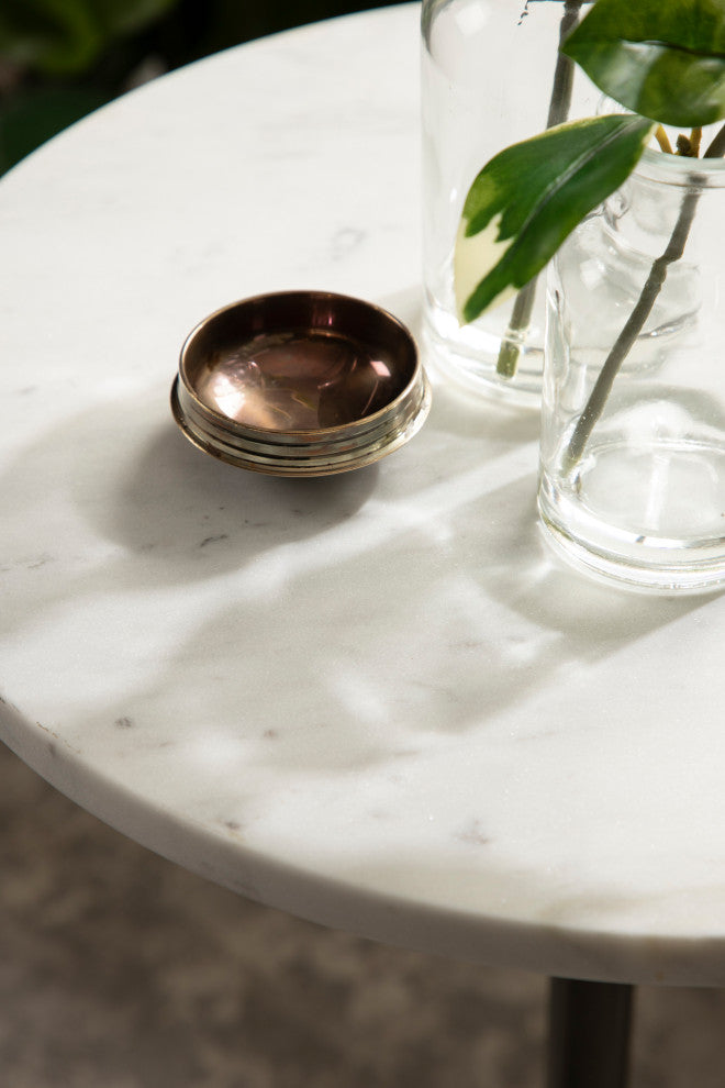 Tira Round Side Table, Pewter/White 14x14x24