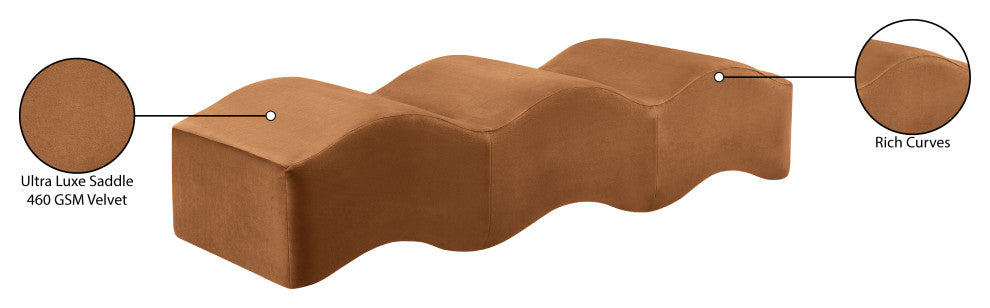 Wave Upholstered Bench, Saddle, Velvet