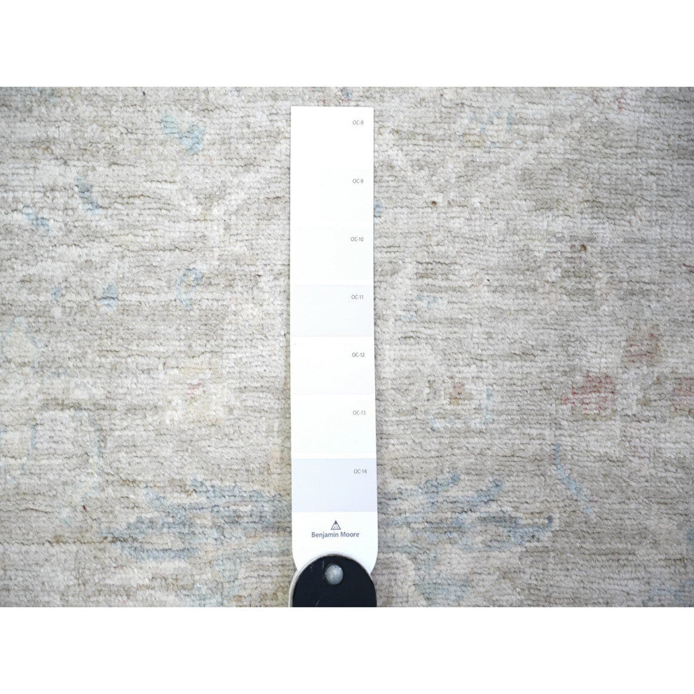 Gray Shiny Wool Hand Knotted White Wash Peshawar Oriental Rug, 3'9"x5'11"