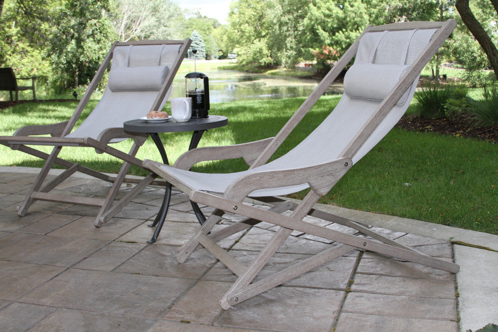 Gray Wash and Champagne Sling Folding Lounger