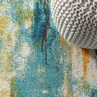 Contemporary POP Modern Abstract Area Rug, Blue/Cream, 4x6