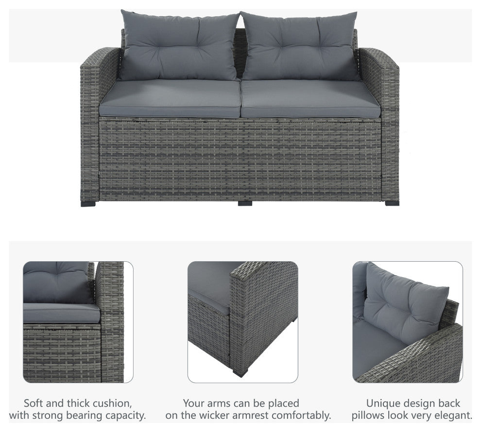 9 Pieces Outdoor Large Wicker Reversible Patio Sectional with Table and Cushions