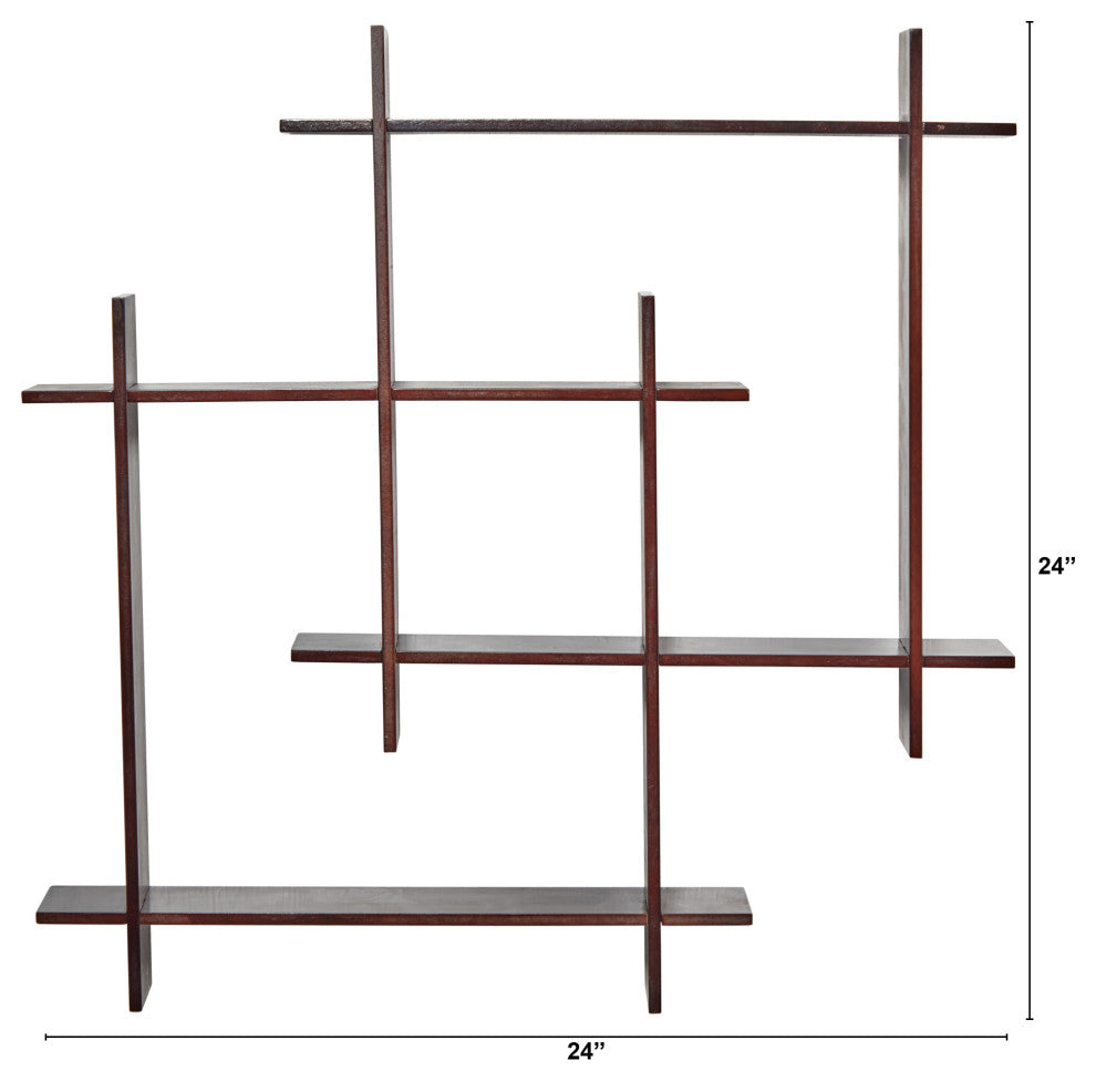 Nearly Natural 7100 24" Wood Crosshatch Floating Shelves Wall Art Decor