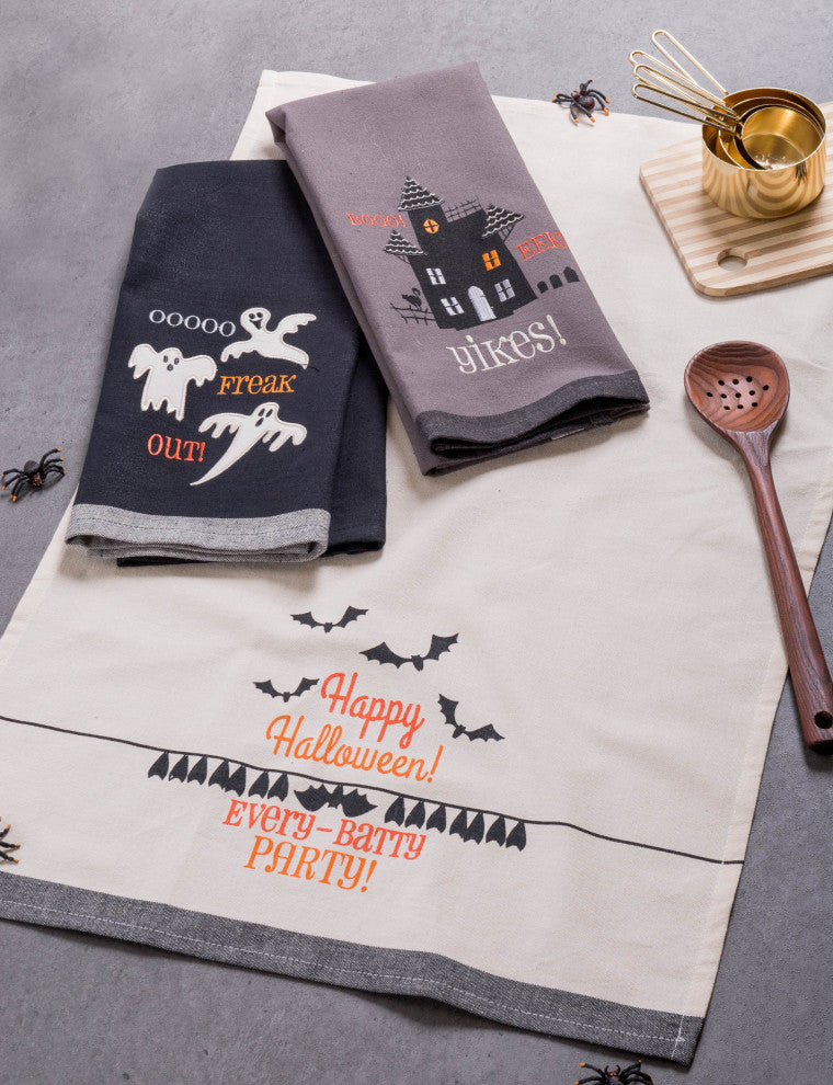 Assorted Halloween Embroidered Dishtowel, Set Of 3