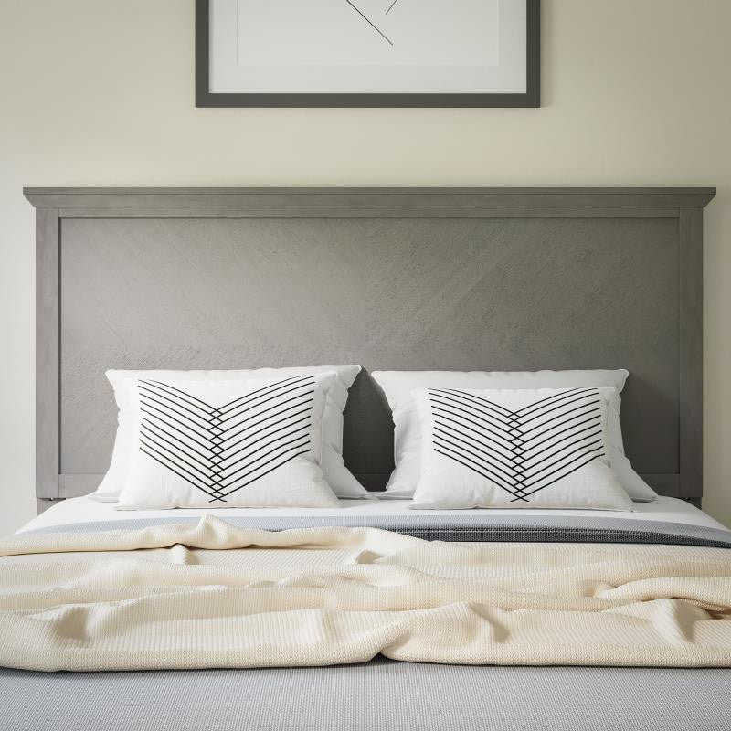 Fiona Herring Bone Wooden Adj. Headboard for Metal Bed Frames,Gray Wash-Full