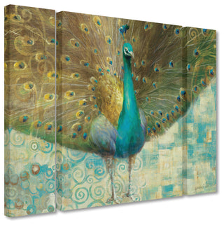 Danhui Nai 'Teal Peacock on Gold' Multi Panel Art Set,, 32"x24"