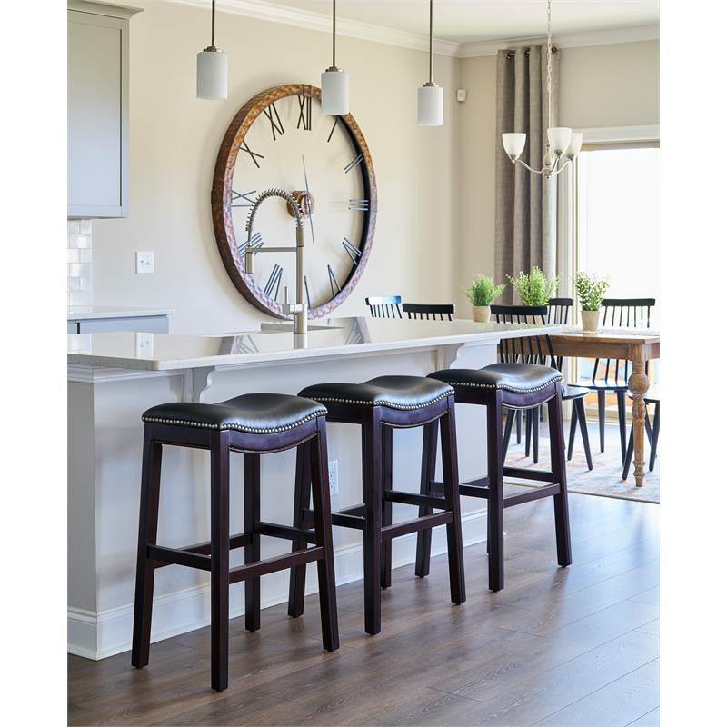 New Ridge Home Goods Julian Saddle Seat Barstool With Grey Faux Leather Seat