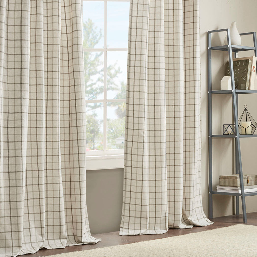 Madison Park Anaheim Plaid Window Panel with Fleece Lining, Beige, Ivory, 50x84", Rod Pocket Window Panel