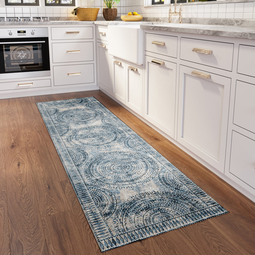 Indoor/Outdoor Sedona SN7 Indigo Machine Washable 2'3" x 7'6" Runner Rug