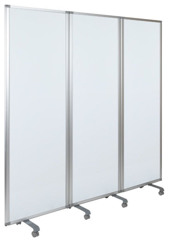 72"H x 24"W Mobile Magnetic Whiteboard Partition w/Lockable Casters, 3 sections