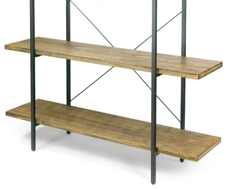 Industrial Bookcase, Metal Frame With Paulownia Wooden Shelves & X-Back Support