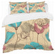 Retro Drawing Flowers in Pink and Blue Floral Duvet Cover, Twin