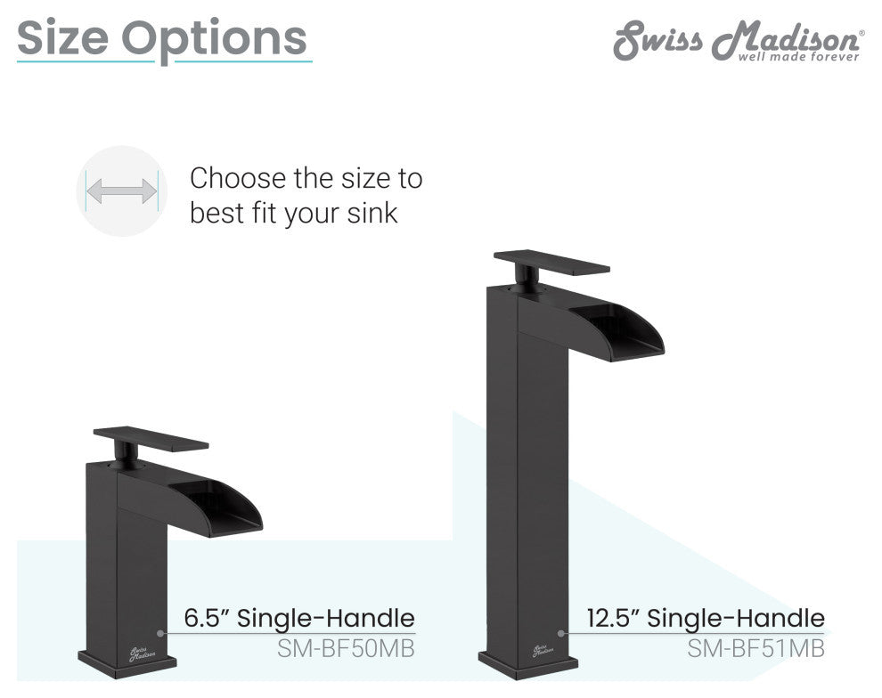 Concorde Single HoleHigh Arc Waterfall Bathroom Faucet, Matte Black
