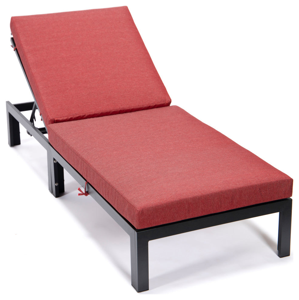 LeisureMod Chelsea Aluminum Patio Chasie Lounge Chair With Cushions, Red