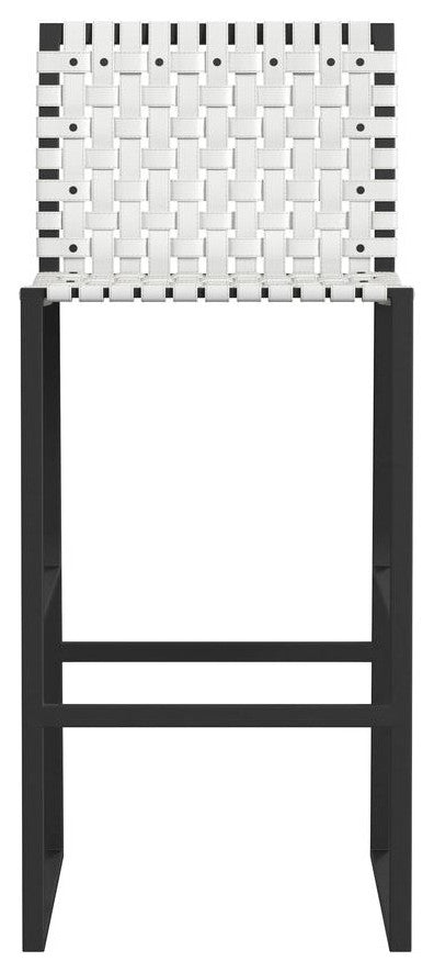 Urban Woven Leather Rectangular  28 Barstool, White
