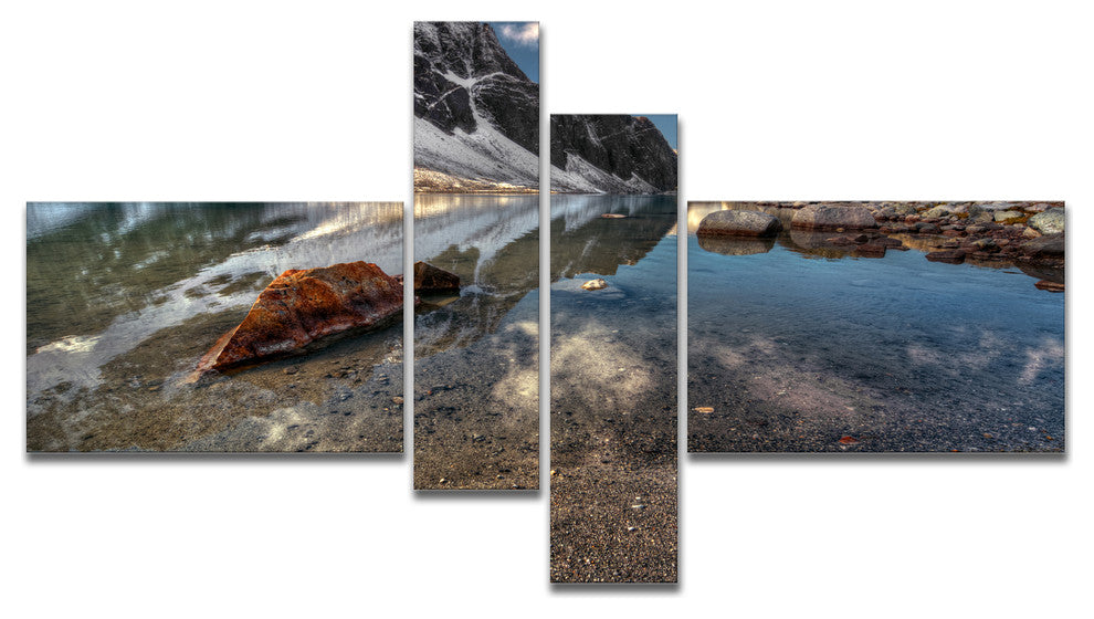 Sapphire Mountain Lake View, Landscape Canvas Art Print, 60"x32", 4 panels