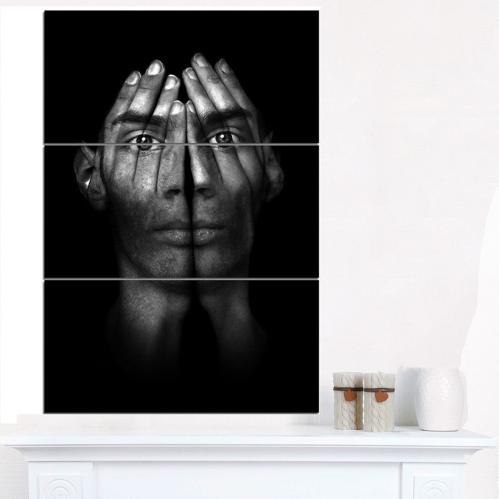 "Hands Covering Eyes" Digital Metal Wall Art, 3 Panels, 28"x36"