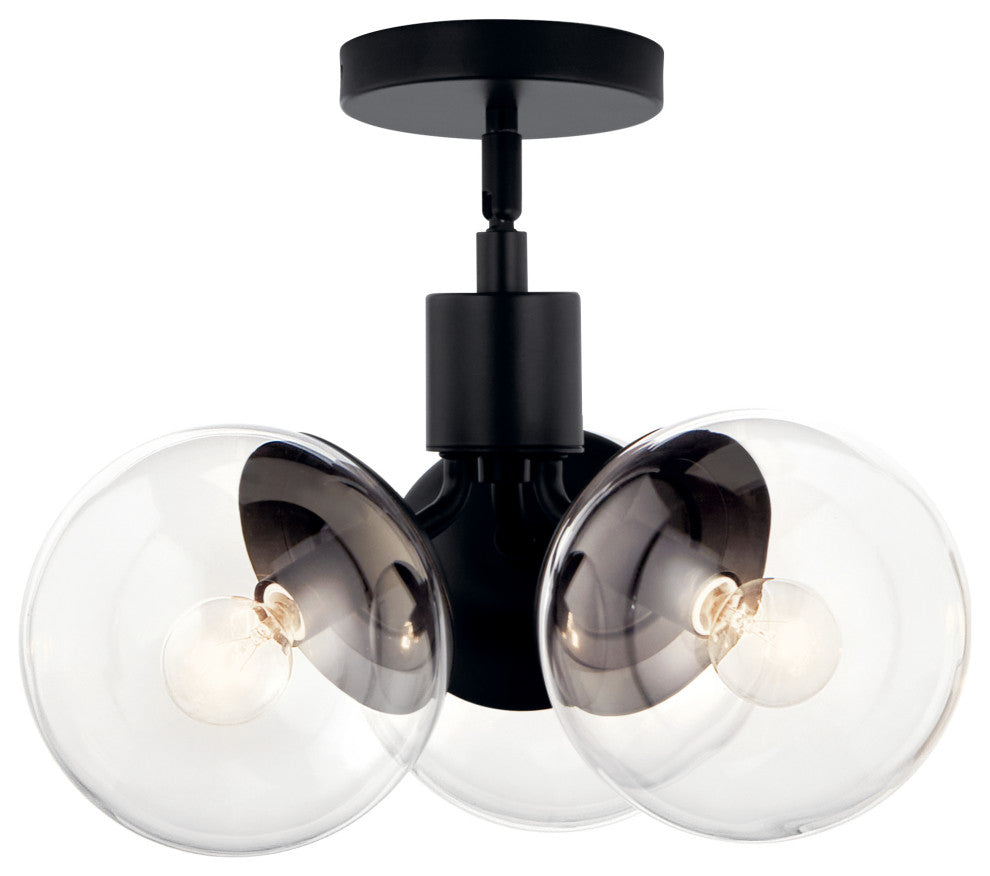 Silvarious 16.5" 3 Light Convertible Pendant, Black, Clear Glass