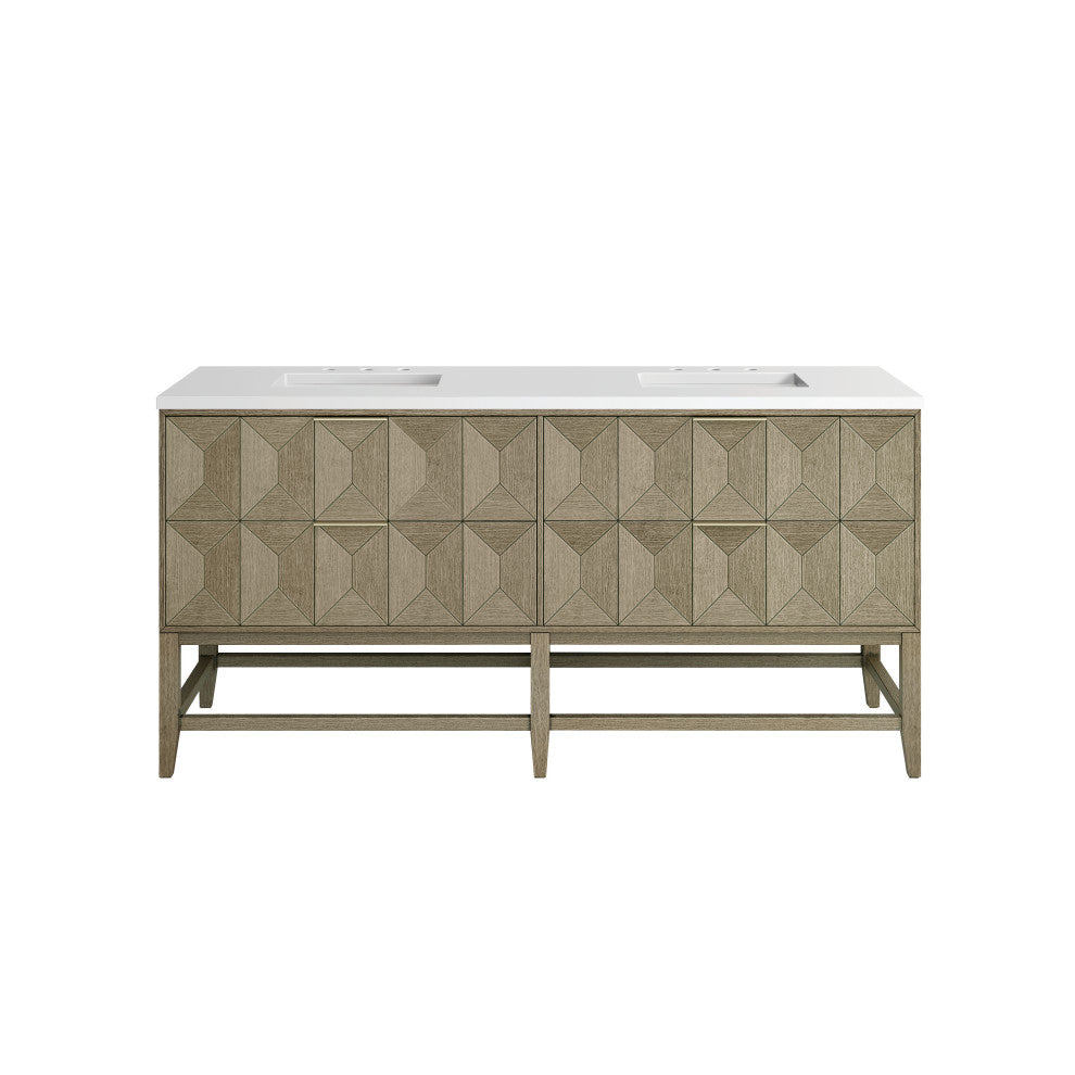 Emmeline 72" Double Vanity, Pebble Oak, White Zeus
