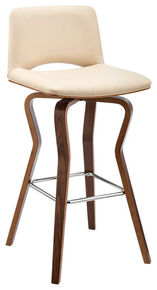 Gerty 30" Swivel Cream Faux Leather and Walnut Wood Bar Stool