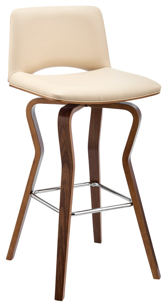 Gerty 30" Swivel Cream Faux Leather and Walnut Wood Bar Stool