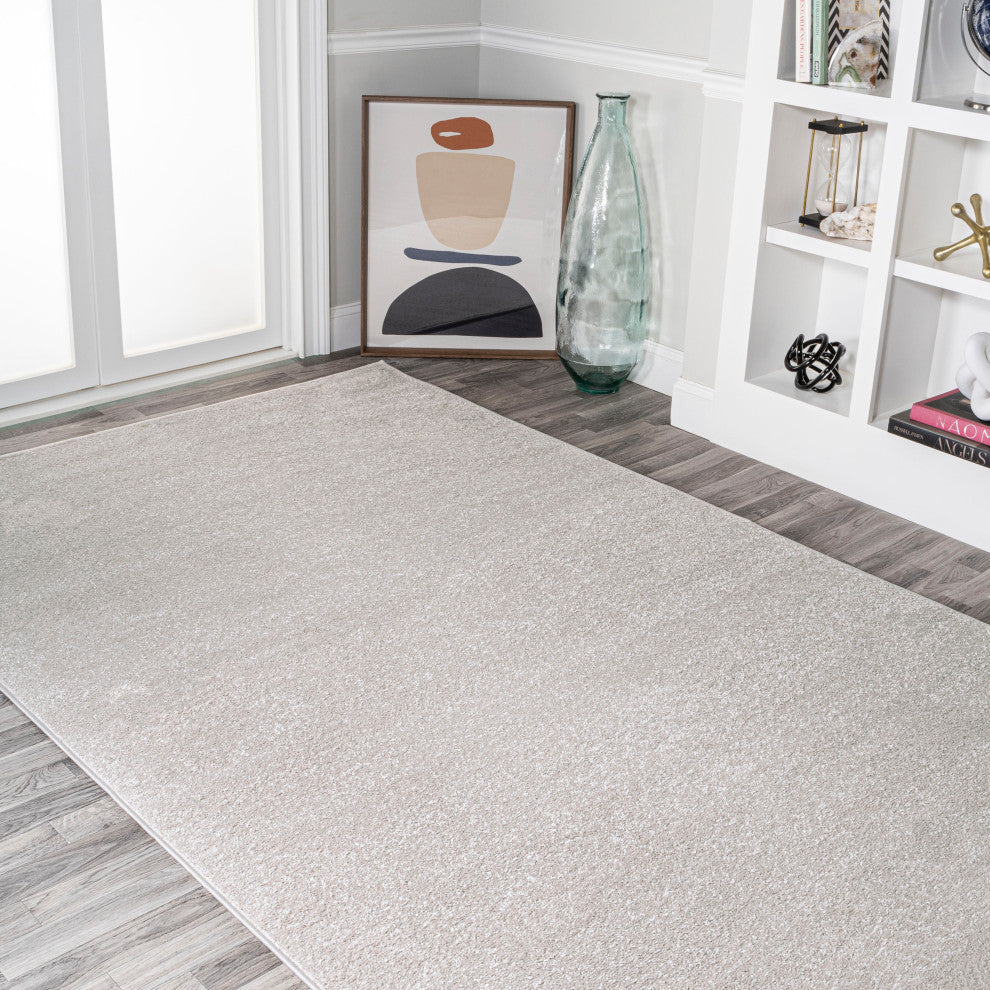 Haze Solid Low-Pile Runner Rug, Ivory, 9 X 12