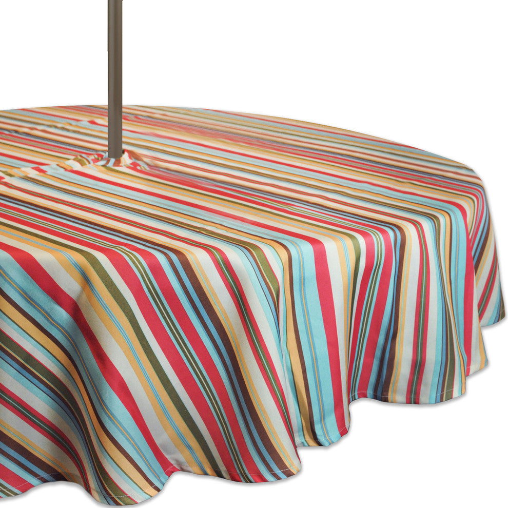 DII Summer Stripe Outdoor Tablecloth With Zipper 60 Round