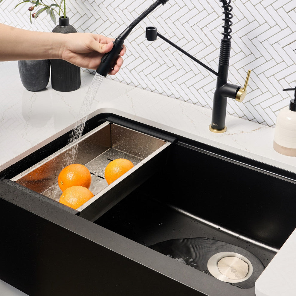 30" Undermount Workstation Single Bowl Black Granite Kitchen