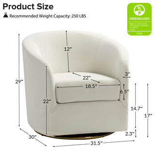 Upholstered Accent Comfy Swivel Chair With Metal Base, Ivory