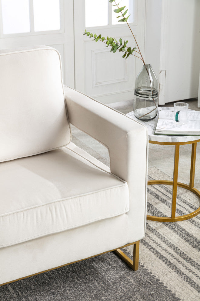 Adadon Velvet Upholstered Armchair - Cream