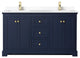 Avery 60" Dark Blue DBL Vanity, White Cultured Marble Top