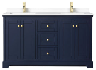 Avery 60" Dark Blue DBL Vanity, White Cultured Marble Top