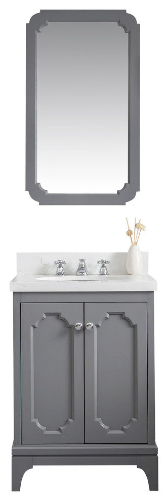 24" Wide Cashmere Gray Single Sink Quartz Carrara Bathroom Vanity